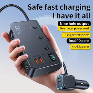 Cigarette Lighter Splitter 226W Car Charger Adapter Heavy Duty Truck Car with PD 35W-45W Type-C & QC3.0, 3-Cigarette Ports Car Outlet with 4 USB Ports, LED Voltmeter, Independent Switches, 12V/24V Multi-Port Charger universal car charger