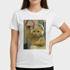Subway Cat Meme T-Shirt - Funny Gen Z Brainrot Graphic Tee - Stupid Internet Culture Joke Top - Cool Kitty Fast Food Parody Apparel - Humorous Cat Lover Statement Shirt - Unique Ironical Viral Meme Graphic Tee