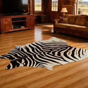 [Black Friday] Zebra Print Area Rug, Faux Cowhide Rug,  Faux Skin Cowhide Animal Design Mat, Faux Suede Indoor Floorcover,Animal Area Carpet Western Decor for Living Room,Bedroom, Non-Slip, Reddish Brown, Black/white, 4.6x5.2, 5.2x6.2, 6.2x7 Feet