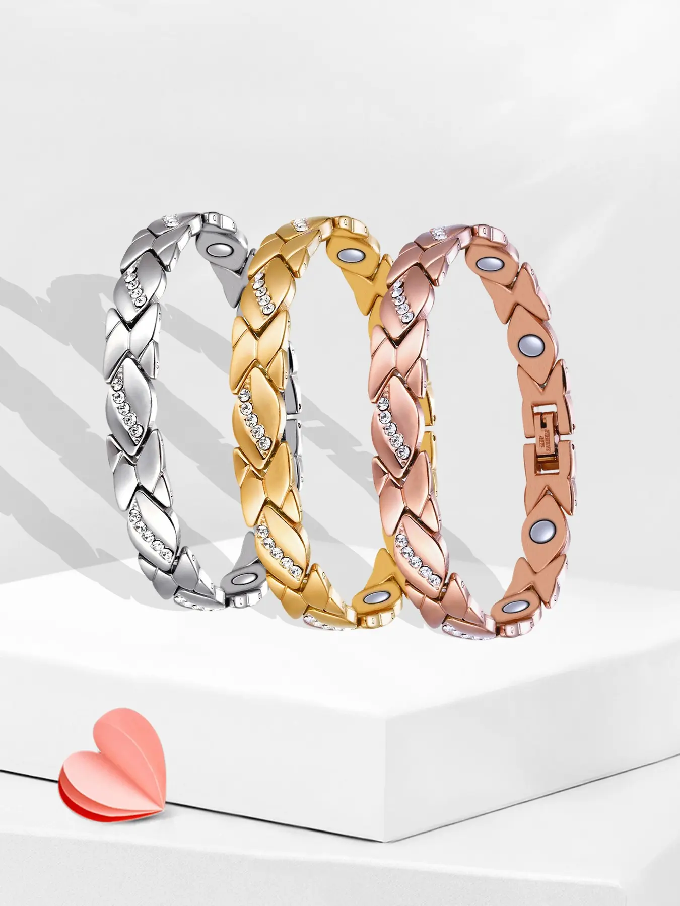 Titanium Steel Magnetic Therapy Bracelet, Unisex Summer Fashion Healing Magnet Bracelet, Low Allergy Stainless Steel, Cubic Zirconia Bracelet, Energy Healing Bracelet, Bracelet Jewelry