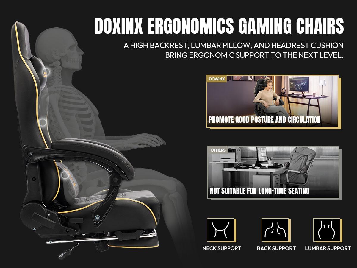 Dowinx Big and Tall Racing Style Gaming Chair 350LBS, Ergonomic Reclining Gamer Chair with Footrest & Massage Lumbar Support, Esports Design for Long Gaming or Work Sessions, Black