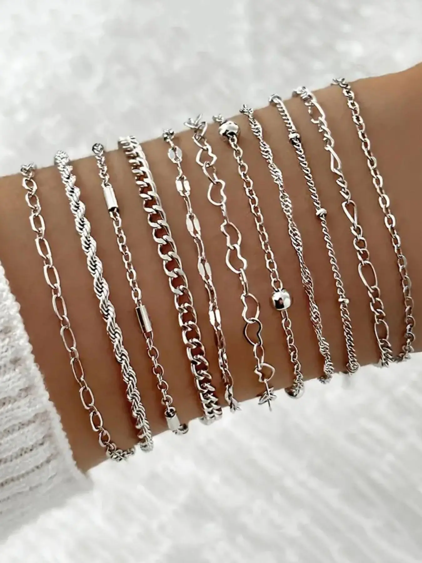 Simple Heart & Chain Design Link Bracelet Set, Layered Bracelet Set, Metal Bracelet, Minimalist Bracelet, Matching Bracelets, Casual Jewelry for Women, Daily Clothing Decor, Birthday Gift, Stackable Minimalist Jewelry