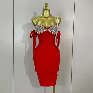 Ivana Diamond Beaded Halter Bodycon Bandage Dress