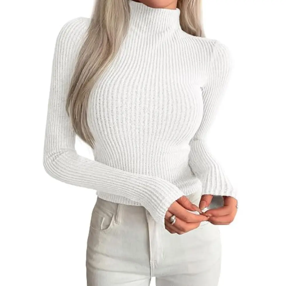 PRETTYGARDEN Long Sleeve Shirts for Women Fall Clothes | Soft Brushed Ribbed Knit Pullover, Mock Neck Lightweight Sweater, Comfy Underscrubs, Basic Casual Winter Layering Tops