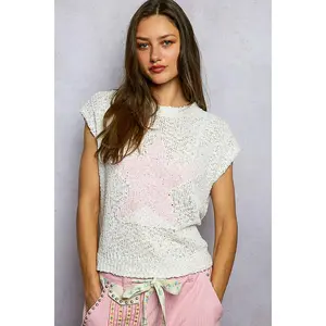 POL Star Round Neck Popcorn Knit Top