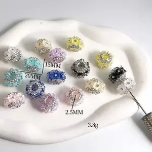 DIY jewelry accessories 16mm multicolor 1 rhinestone ball, colorful through-hole full rhinestone beads, tightening necklace, can string pens, various colors and styles