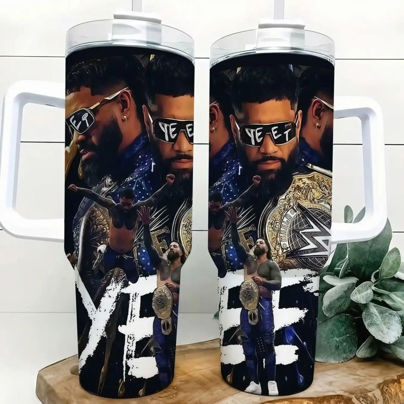 Jey Uso Wrestling Fan 40oz Insulated Travel Tumbler Stainless Steel Mug with Handle and Straw Leak Proof Vacuum Thermal Cup Keeps Drinks Hot 12H Cold 24H Gift for WWE Fans Main Event Yeet Aesthetic Large Water Bottle Reusable Mug 2026