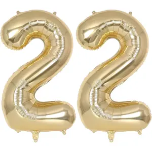 Champagne Gold 40 Inch Giant Number 22 Foil Helium Mylar Balloon for 22 Years Old Birthday Party Anniversary Decorations