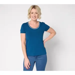 BEAUTIFUL by Lawrence Zarian Scoop Neck Knit Top with Metallic Trim
