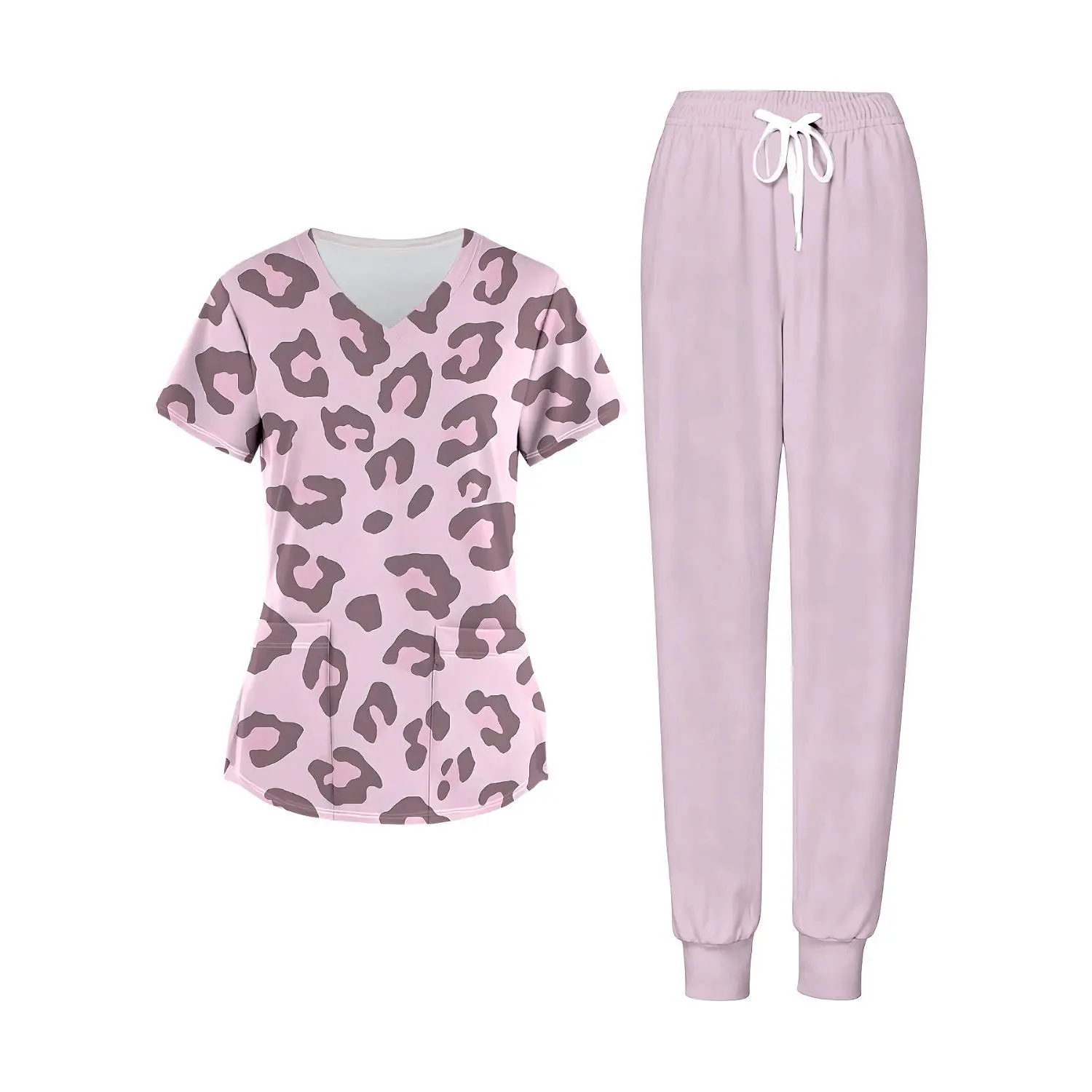 Leopard Print Plus Size Women's Scrub Set - 2 Piece Comfortable Work & Leisure Outfit