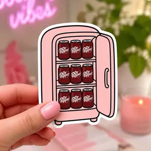 Dr Pepper Fridge Sticker | Pink Mini Fridge Sticker | Soda Lover Waterproof Laptop Decal Pink Dr Pepper Fridge Sticker | Cute Soda Girl