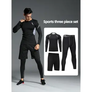 Performance Breathable 3pcs Men's Sports Set: Quick-Dry Running Gym Clothes for Spring and Autumn, Tight-Fit Training Outfit for Morning and Night Runs pullover men windbreaker  suit