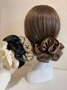 Women's Elegant Satin Pleated Hair Scrunchies, Cute Trendy Scrunchies, Fashionable Hair Accessories for Daily Use, Ponytail Hairstyle