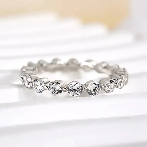 Effinny Jewelry Round cut Full Eternity Wedding Band, 925 Sterling Silver Promise Ring, 5A Cubic Zirconia Stacking Ring for Daily, Stackable Ring, Wedding Anniversary Ring