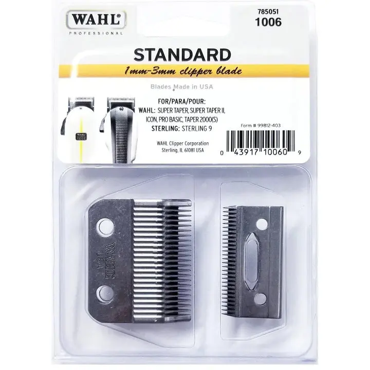 WAHL Professional #1006 Standard 2-Hole Clipper Blade, High Carbon Steel (1mm-3mm) - Fits Super Taper, Super Taper II, Icon, Pro Basic & Sterling 9 Clippers, Steel Components, Two-Hole