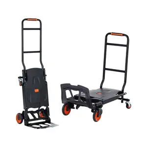 Aluminum Hand Truck 2 In 1 Convertible Folding Dolly And Platform Cart For Heavy Duty Use, Utility Cart With Rubber Wheels, 300 Lbs Load Capacity, Ergonomic Handle, Ideal For Moving Boxes, Appliances, Tools And Furniture