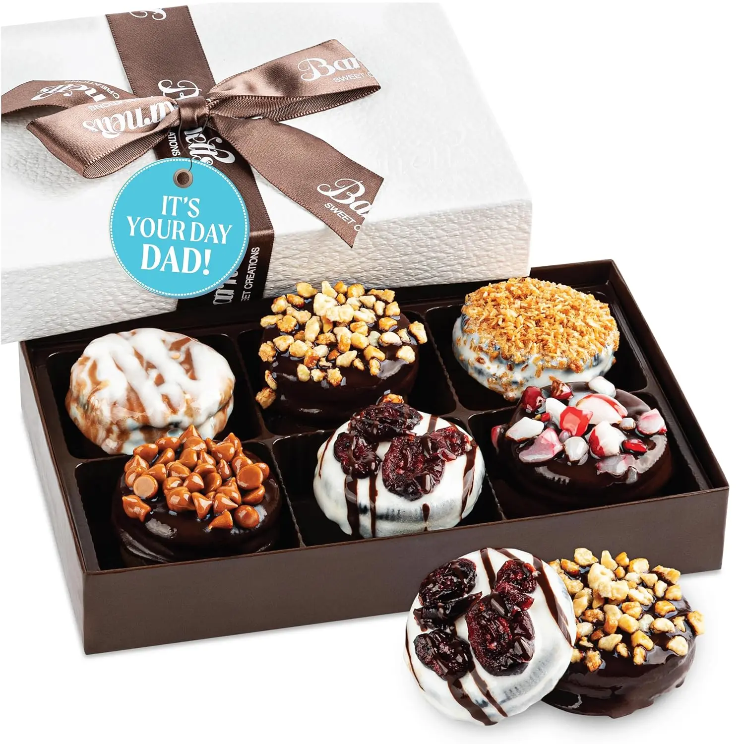 6 Chocolate Cookies Gift Basket, Gourmet Chocolate Covered Candy Gifts for Food Delivery Baskets, Him and Her Treats Ideas for Father, Dad, Granfather, Husband, Brother, Son, Grandson