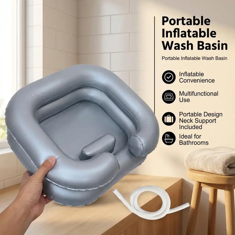 Inflatable Hair Washing Shampoo Basin, 1 Count Multifunctional Portable Hair Washing Basin with Neck Support Pillow, Bathroom Accessories, Home Supplies for Bathroom