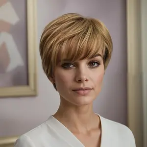 Short Pixie Cut Human Hair Wig Glueless Rose Net Cap, Straight Machine-Made Black Basic Style for Women, Daily Wear & Special Occasions, Short Hair Wig