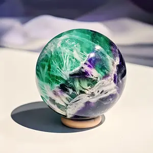 Natural Green Fluorite Crystal Ball Polished Ornament + Stand,Crystal Gift