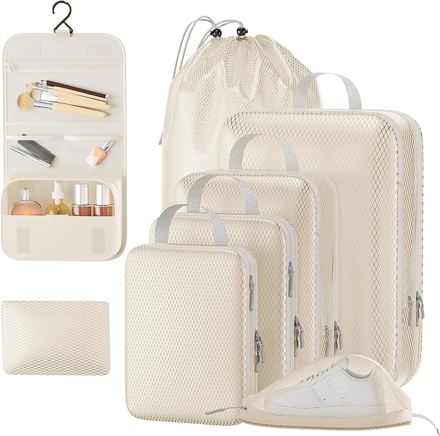 8 Pack Packing Cubes for Travel, Compression Packing Cubes Lightweight Compression Packing Cubes Travel, Sturdy Packing Cubes for Suitcases With Sock Bag, Transparent Window Wash Bag