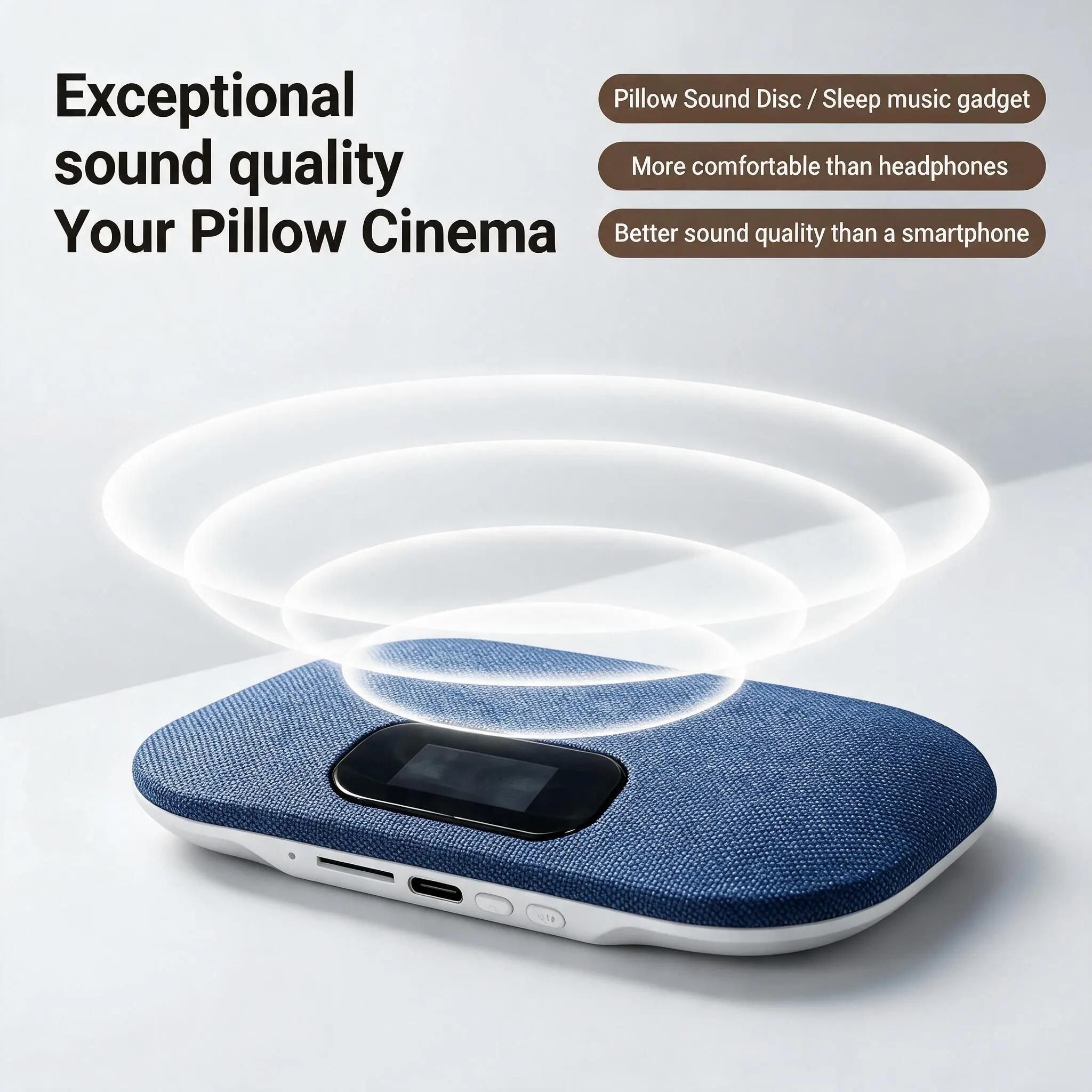 Under-Pillow Bluetooth 6.0 Speaker with Timer, Stereo Sound, White Noise Support, TF Card Slot, USB-C Power, Portable Audio Device for Side Sleepers