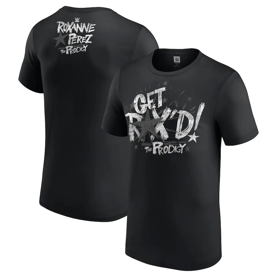 Men's Black Roxanne Perez Get Rox'd T-Shirt,Graphic Print T-Shirt, Short Sleeve Crew Neck T-Shirt