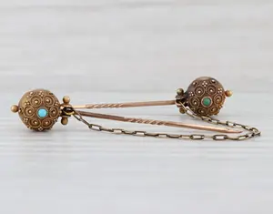 Victorian Sweater Hat Stickpins w/ Chain 7k-13k Gold Glass Ornate Antique Pins