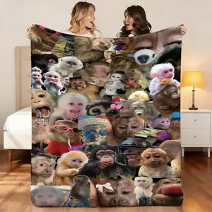 1 Pc Colorful Monkey Print Blanket for Ultimate Cozy Nap Times - Ideal for Bedroom, Sofa, Camping Adventures