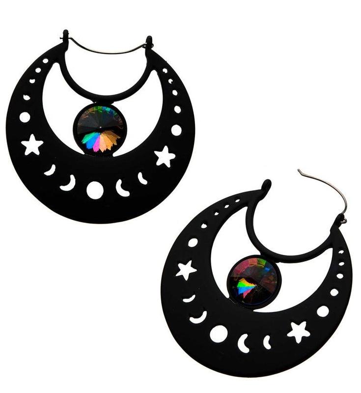 Black Lunar Rainbow CZ Plug Hoops