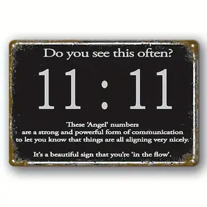 Vintage Angel Number 11:11 Decorative Iron Signage - Wall Hanging for Streets, Courtyards, Porches, Garages, Homes, Cafes, Bars, Clubs, Shops, Restaurants, Farms, Gardens, etc. - Ideal Gift for Spiritual Decoration, Pre-drilled, Weatherproof, English