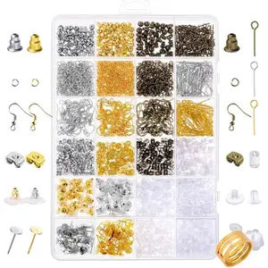 2400Pcs Earring Making Supplies Kit with 24 Style Earring Hooks, Earring Backs, Earrings Posts and Earring Making Findings for Adult