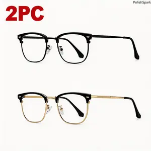 Unisex 2-Pack Retro Browline Blue Light Glasses, Vintage Half-Frame Sports Eyewear with PC Lenses, Anti-Eye Strain for Computer Use, Summer Vibes