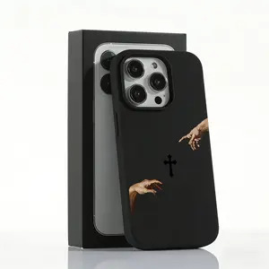 "The Creation of Adam" Inspired Cross Phone Case, Artistic Reaching Hands & Christian Cross Design, Large Hole Skin-friendly Protective Cover for iPhone 17 Pro Max 16 15 14 13 12 11 Plus Air Pro, Perfect for Art & Christian Fans, Ideal Hol