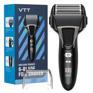 VTT Professional 6-Blade Electric Razor for Men, High-Speed Foil Shaver with Pop-up Trimmer, 9000 RPM Powerful Motor & Smart LED Display, IPX6 Waterproof Wet/Dry Men’s Shaver with Travel Lock