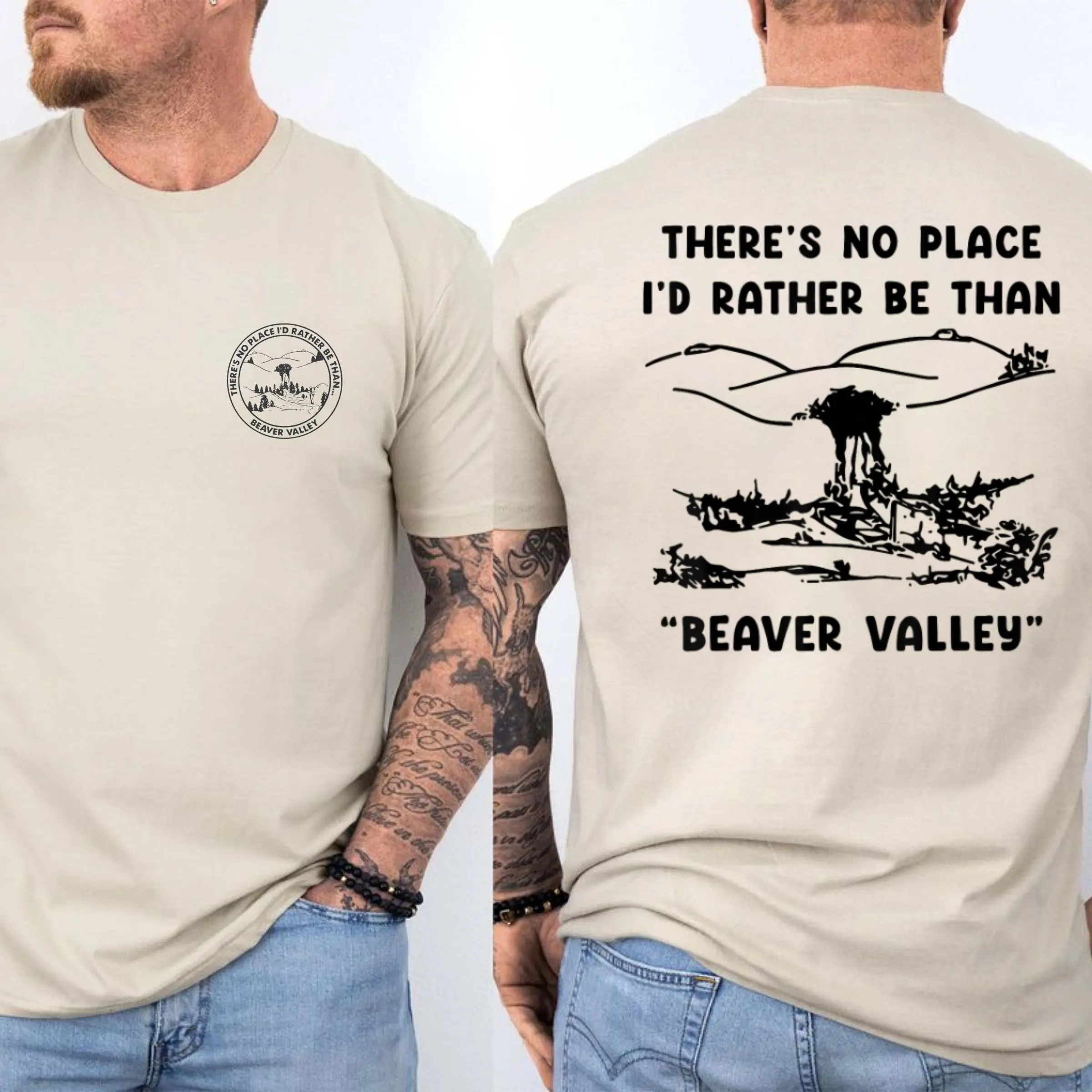 There Is No Place I'd Rather Than Beaver Valley 2 Sided T Shirt Sweatshirt Hoodie, Beaver Valley Sweatshirt, Saying Nature Novelty Humor Hoodie, Unisex Sweater Pullover Tee Menswear Tops Cotton