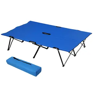 Outsunny 2 Person Folding Camping Cot for Adults, 50" Extra Wide Outdoor Portable Sleeping Cot with Carry Bag, Elevated Camping Bed, Beach Hiking, Blue