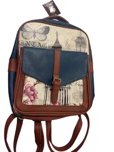 Modern Paris Backpack in Leather - Blue and Brown
