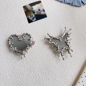 Water Drill Heart & Butterfly Mirror Phone Stand, Two Options Available, Simple Shiny Design, Hand-Free Use, Suitable for All Phones