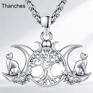 Thanches 925 Sterling Silver Pendant Hecate Triple Moon Cat Necklace Jewelry Mystery Spirituality Accessories Powerful Life Force Meaningful Amulet Jewelry Gifts for Women Men
