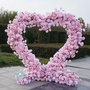 8x8ft Pink 5D Luxury Heart Shaped Floral Arch, Romantic Wedding Backdrop, Large Flower Wall, Ceremony & Bridal Shower Decor