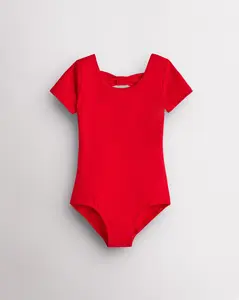 Girls Bowknot Short Sleeve Cotton Ballet Leotard