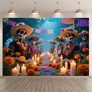 Skull Pattern Backdrop, 1 Count Party Decoration, Wall Decoration, Photography Background, Home Decoration, Banners, Halloween, Wall Hanging Backdrop