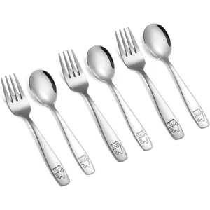 6 Pieces Toddler Utensils Kids Silverware Stainless Steel Toddler Forks and Spoons Set, Metal Children's Safe Flatware Kids Cutlery Set, 3 x Child Forks, 3 x Children Spoons