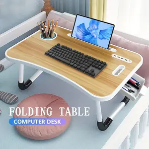 Portable Foldable Lap Desk with Storage Drawer & Cup Holder for Bed Couch Working and Reading - Laptop Bed Desk with Keyboard and Pencil Holder