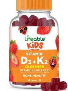 Lifeable Kids Vitamin D3 K2 Gummies | 1000iu D3 and K2 100mcg | Great Tasting D3 and K2 Supplements | for Bone Health and Immunity | Vit D3 K2 for Kids | 60 Gummies