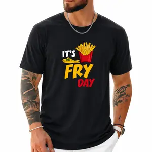 Fun French Fries Print T-Shirt (Unisex) – Retro French Fries Graphic Design, Pure Cotton Short-Sleeve Crew Neck Top, Fun-Themed Apparel for Parties & Leisure, Ideal for Everyday Casual Wear