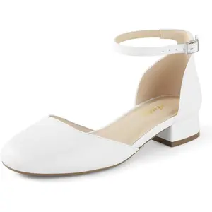Closed Toe Heels for Women, Black Nude White Gold Silver 1 Inch Low Block Heel Dress Shoes Pumps Work Shoes with Ankle Strap for Spring Fall
