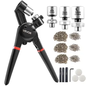 VEVOR Grommet Tool Kit, 900 PCS 1/4 Inch 3/8 Inch 1/2 Inch Multi Size Metal Eyelets Grommets, Eyelet Kit with Manual Grommet Press Pliers, Hole Punch, and Block, for Leather Tarp Shoes Crafts Fabric