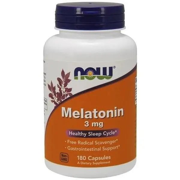 NOW Foods Edible Melatonin Dietary Supplement Capsules, 3mg Natural Antioxidants, Drug-Free, Immune Support Sleep Supplements - 180 Count, Antioxidants Sleep Supplements, Drug-Free Sleep Supplements